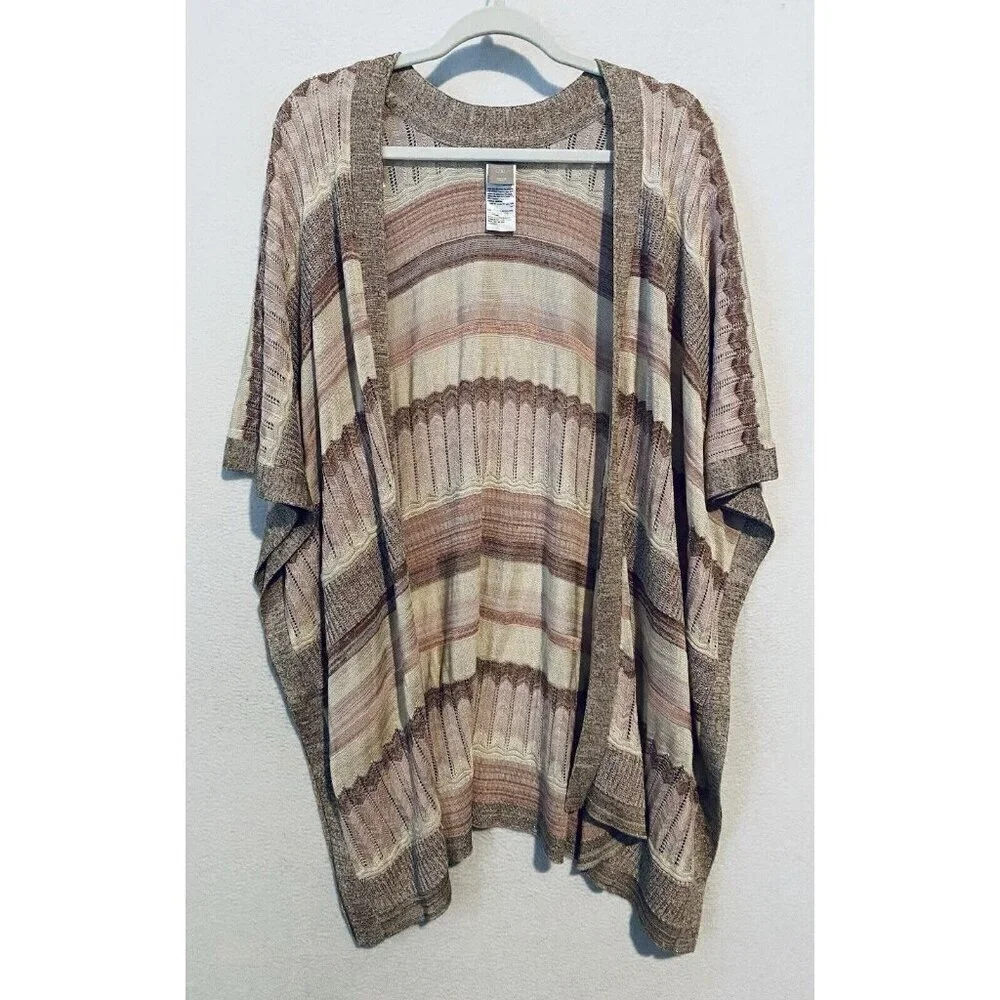Chicos Sweater Womens XL Metallic Striped Open Front Ruana Kimono Wrap Boho